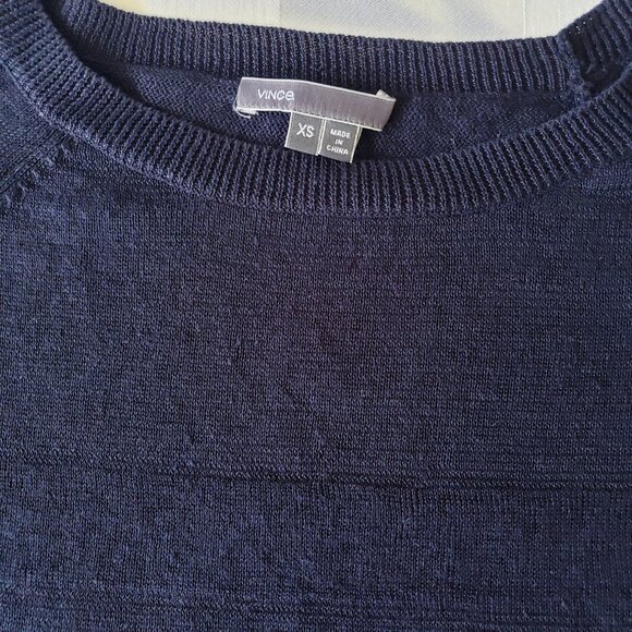 Vince Linen Oversized Long Sleeve Open Knit Mesh Blue Tunic Sweater - Picture 5 of 9